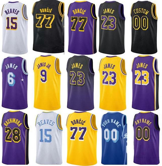 Lakerr Mens Youth Doncic James 8 24 23 77 Black Mamba Bryant Kids Basketball Jerseys ed
