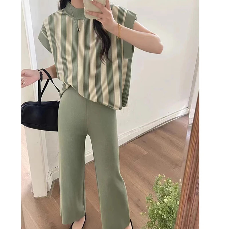 Womens Sweater Pant Set Winter Knitted Casual Pullovers Suits Long Sleeve AutumnLoose Tops Elastic Striped Elegance Sweaterpants 250207