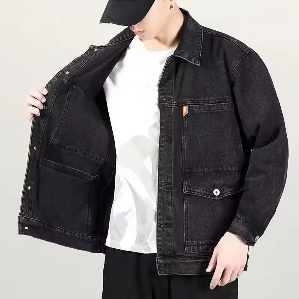 Trendy Spring Coat Buttons Autumn Jacket Long Sleeves Pure Color Denim Thermal 250208Z