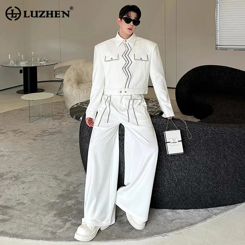 LUZHEN Wave y Short Jacket Set Casual Personalized Handsome Korean Elegance Men Clothing Fashion Pants Two Piece LZ5931 250108