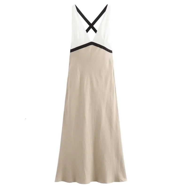 TRAF Womens Dress 2025 Sleeveless Halter Long Dresses Backless Sexy Elegant Party Patchwork Sundress Midi 250207