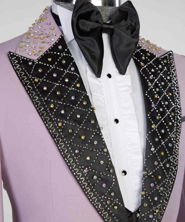New Arrival Men Suits Slim Fit 2 Pieces Peaked Lapel Elegant Rhinestone Beaded Classic Men Wedding Suits Groom One Button (Blazer+Pants) Customized