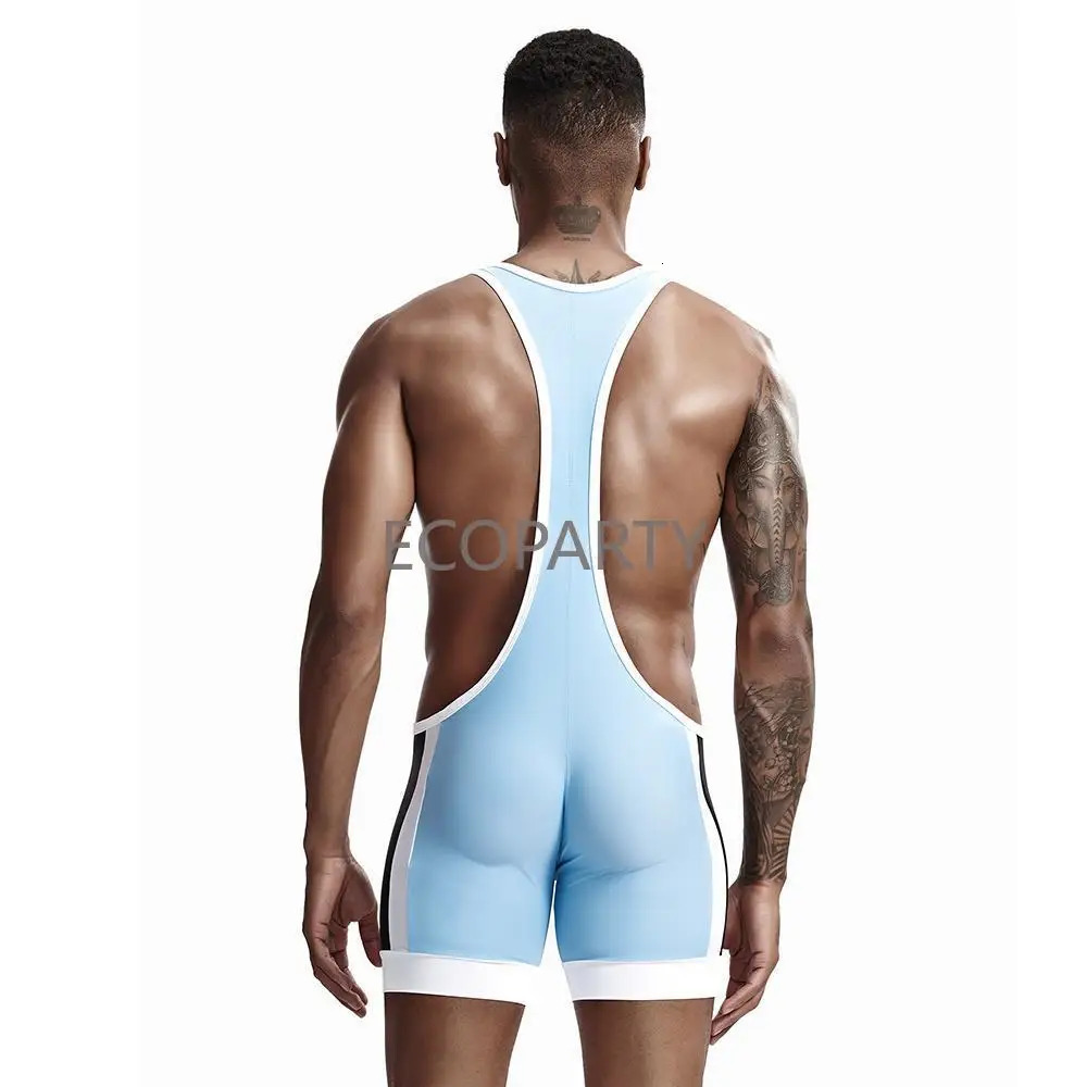 Mens Bodysuit Leotard Wrestling Powerlifting Singlet Fitness Workout Undershirts Bodybuilding Jumpsuit Shorts Onepiece Bodywear 250207