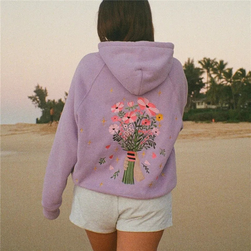Womens Y2k Graphic Floral Print Hoodies Vintage Oversized Crew Neck Sweatshirt Teen Girls Loose Fit Pullover Top Streetwear 250207