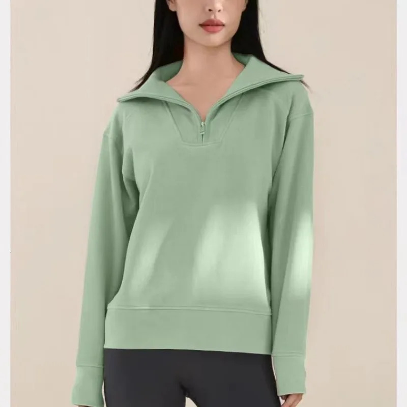 Mock Neck Thick Sweatshirt Autumn Winter Simplicity Solid Color Long Sleeve Tops Office Lady Allmatch Casual Zipper Coat 250207