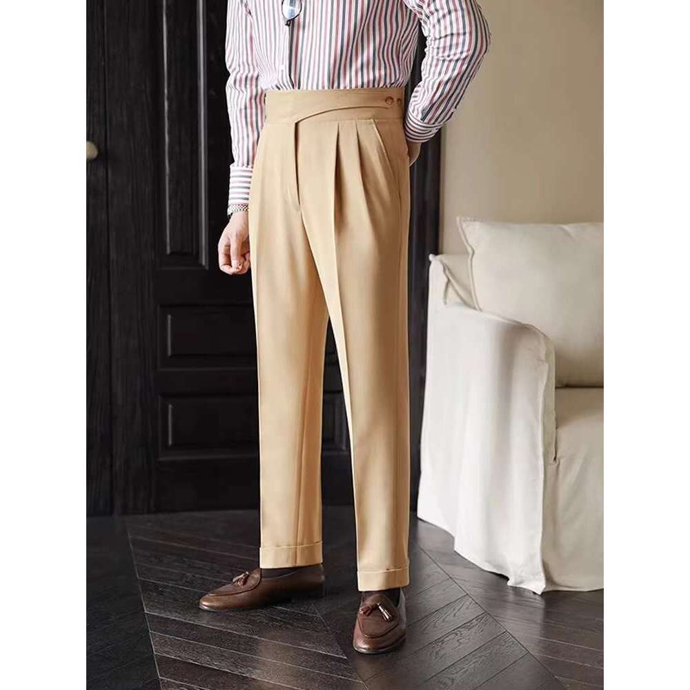 Naples Trousers 2025 Spring Autumn New Fashion Belt-up High Waist Slim Men Business Casual Solid Color Straight Pants