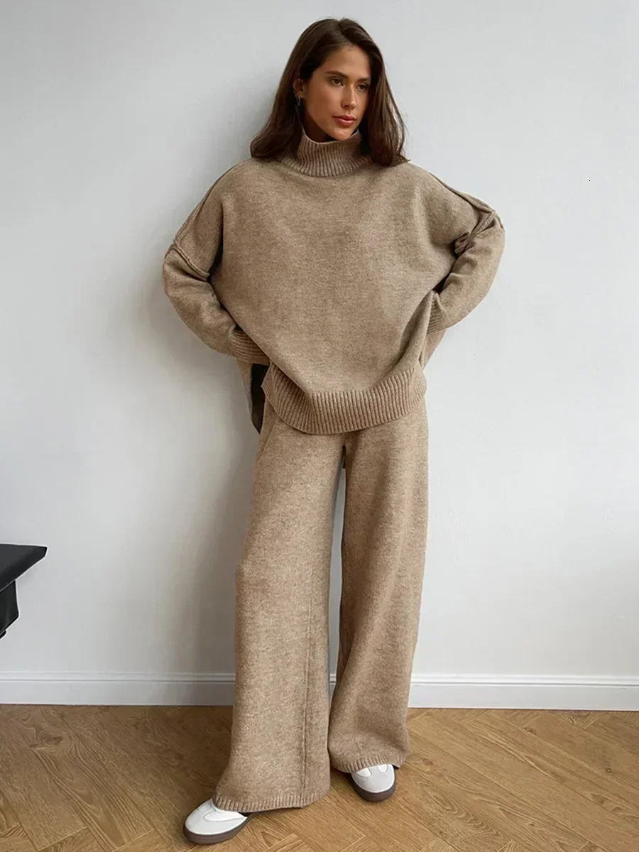 Wolfeel Womens Turtleneck Sweater Pants Suits Loose Casual Knitted Sweater Winter Thicke Loose Pullover Pants 2 Pieces Sets 250207