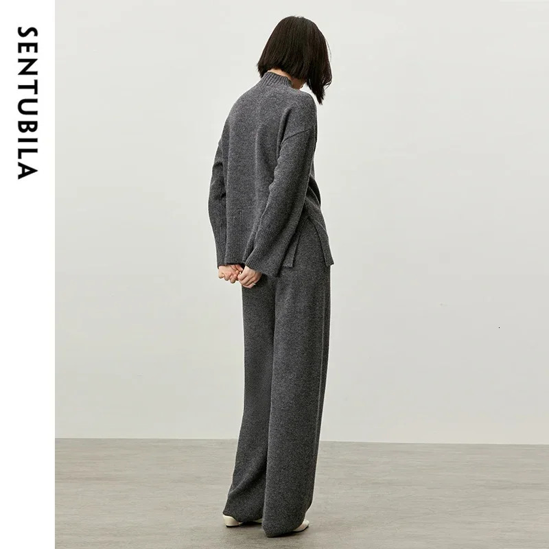 SENTUBILA Comfort Knit 2-piece Pants Set for Women Winter Knitted Floral Sweater Elastic Waist Pants for Women Knitwear W44Z57200 250207