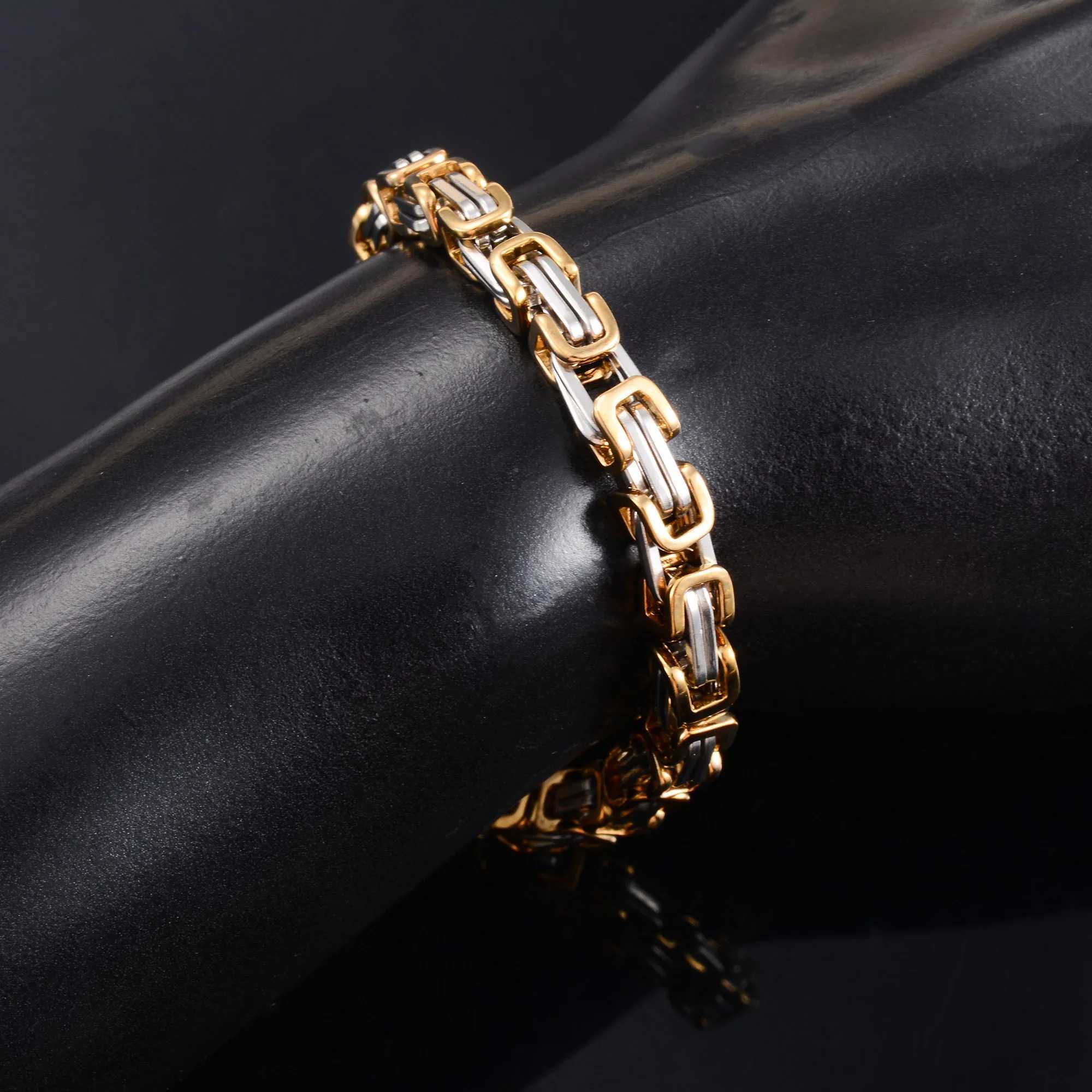 Vintage stainless steel Byzantine bracelet for men short and chubby punk bracelet hip-hop boy ankle bracelet metal jewelry 5mm 23cm Y250208