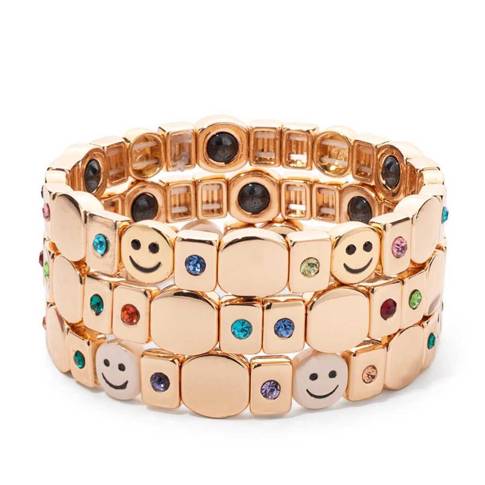 2024 New Gold Color Bangle Happy Elastic Bracelets For Women Beaded Accessory Y250208