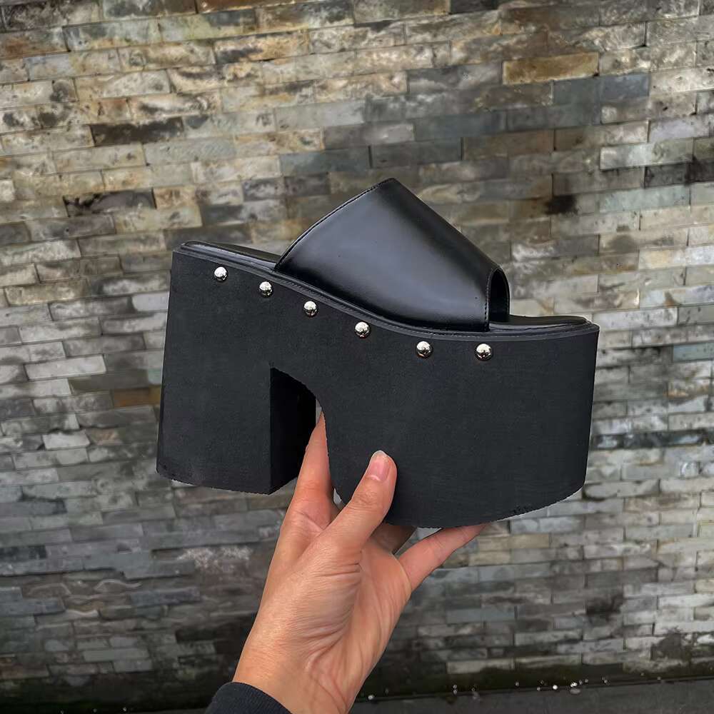 Gdgydh Popular European and American Style Thick-soled Wedge Heel Sandals for Women Platform Classic Slippers Outdoor Black