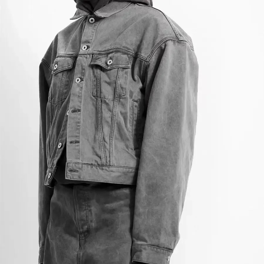 European and American retro wash heavy weight to do old grey street daily trend denim work jacket for men 250207