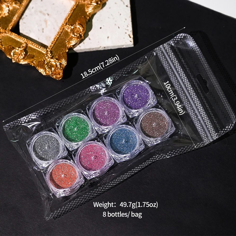 8Pack Nail Art Glitter Powder Set Holographic Laser Sparkle Dust Chromatic Reflective Effect For Manicure Flake DIY n 250115