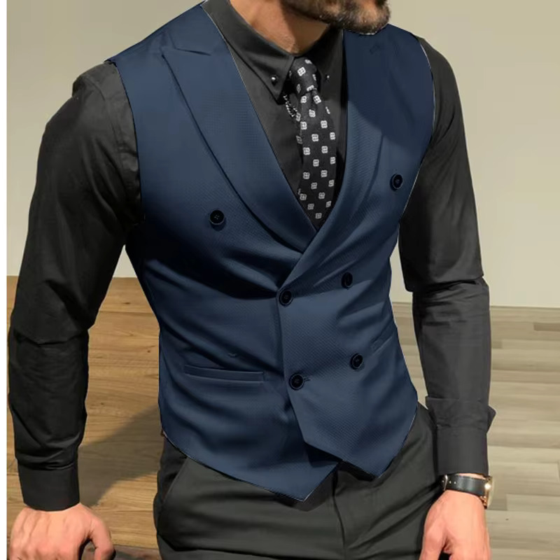 Sleeveless Men's Suit Vests With Double Breasted Slim Fit Groomsmen Waistcoat For Wedding Business Single One Piece Male Coat