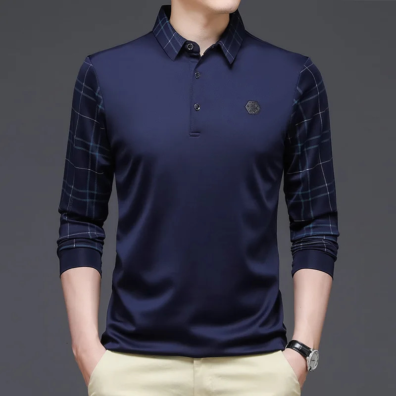 Spring Autumn Contrast Color Plaid Fashion Long Sleeve Polo Shirts Man High Street Casual Button Korean Style Y2K Pullovers 250207