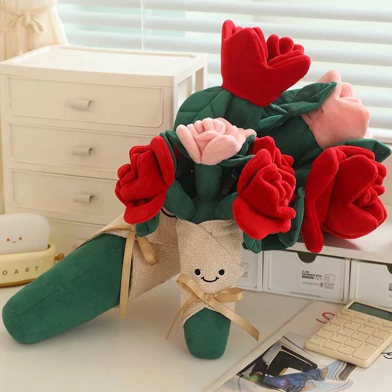 Creative Plant Rose Flower Plush Toy Stuffed Bouquet Blossom Narcissus Tulip Succulent Potted Valentine Gifts Room Decor Free shipping