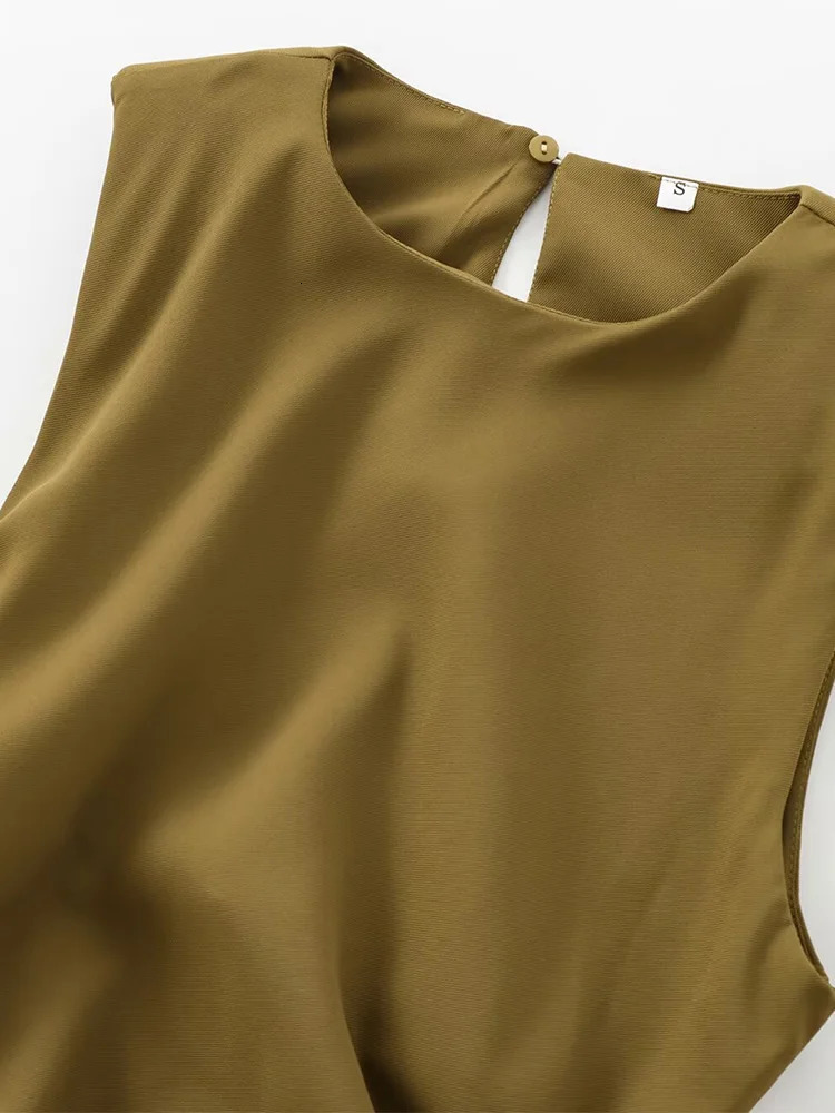 2024 autumn womens clothing fashion temperament slim with shoulder pads round neck sleeveless midi dress 250207