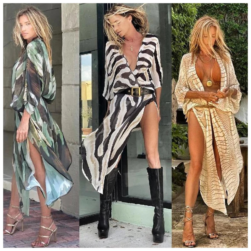 BIKINI Women Beach Dress CoverUps With Stylish Tie Dye Open Front Outfits Bathing Suit 250208Z