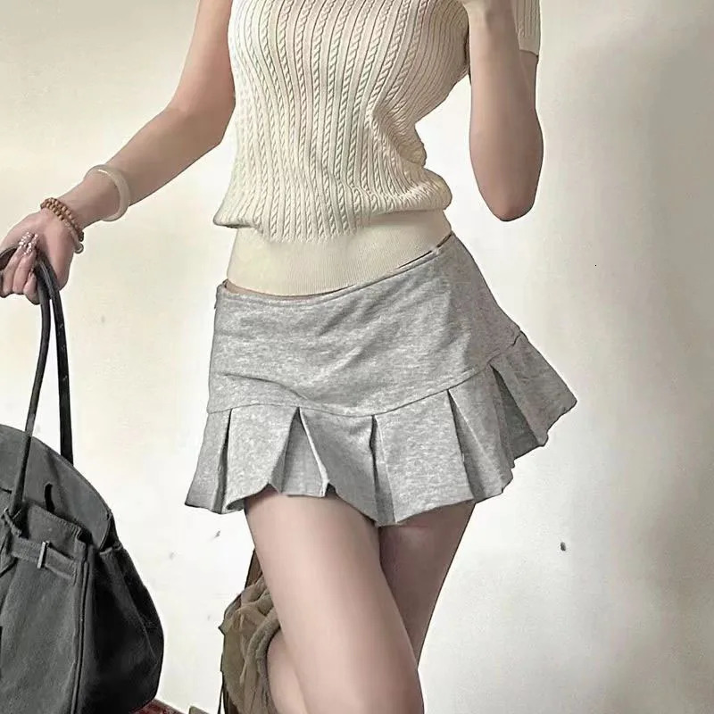 Xpqbb Fashion Low Waist Mini Skirt Women 2024 Vintage Side Zip A Line Y2K Short Skirts Female Sexy Girls Pleated 250208Z