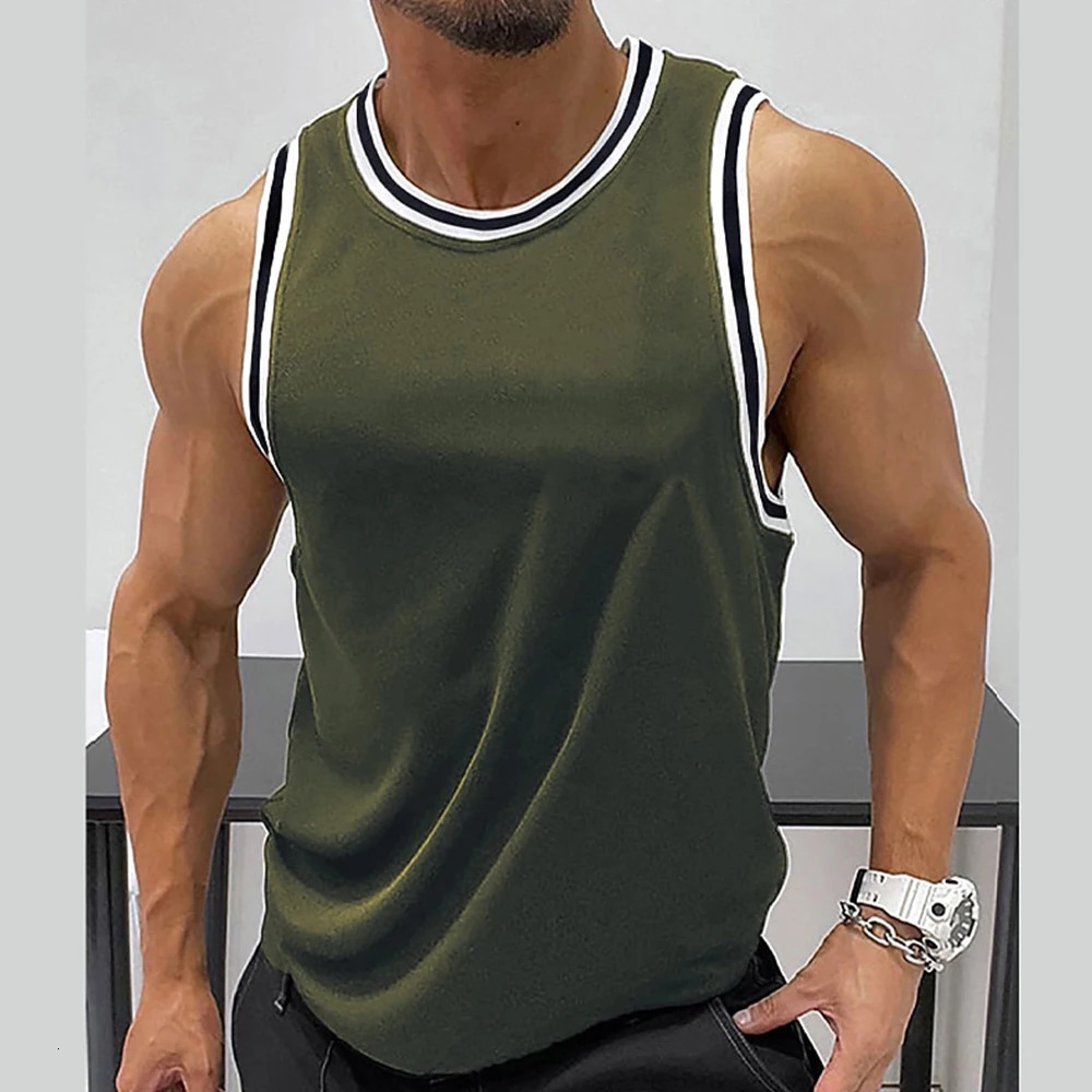 Mens solid sleeveless round neck sports Tshirt outdoor training vest top mens daily gym bra 250207