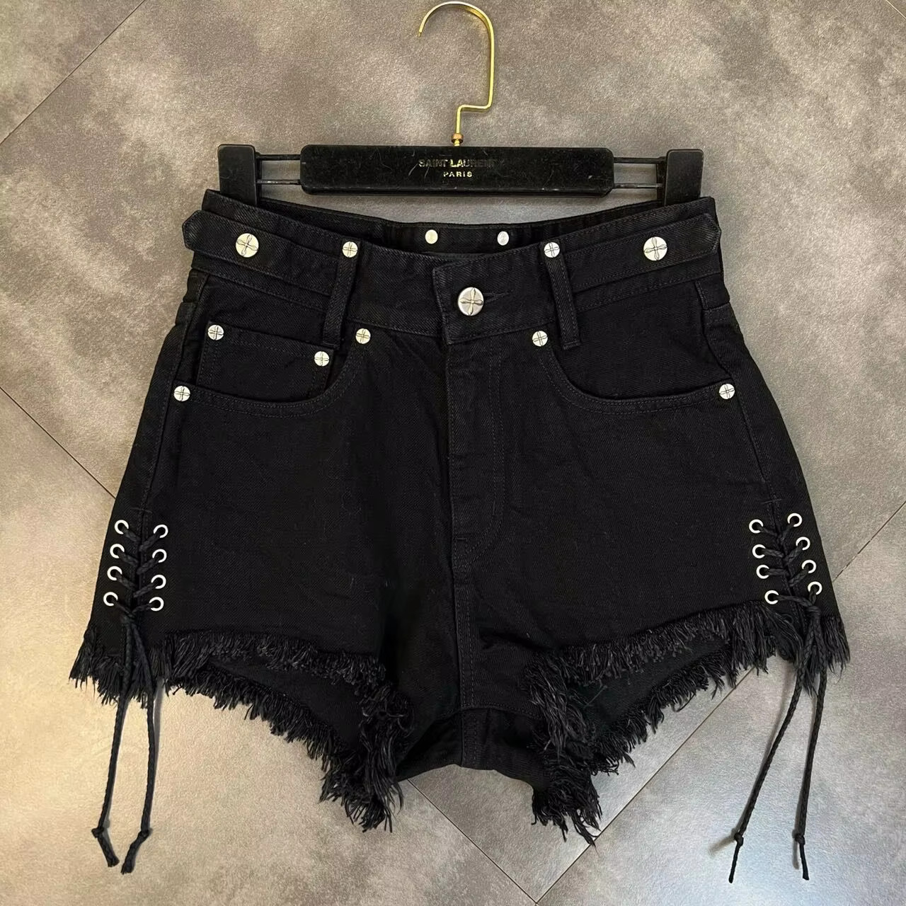 Bandage Women's Designer Jeans Side Drawstring Black Casual Fashion Summer Plus Women's High Waist Retro Denim Shorts Pants