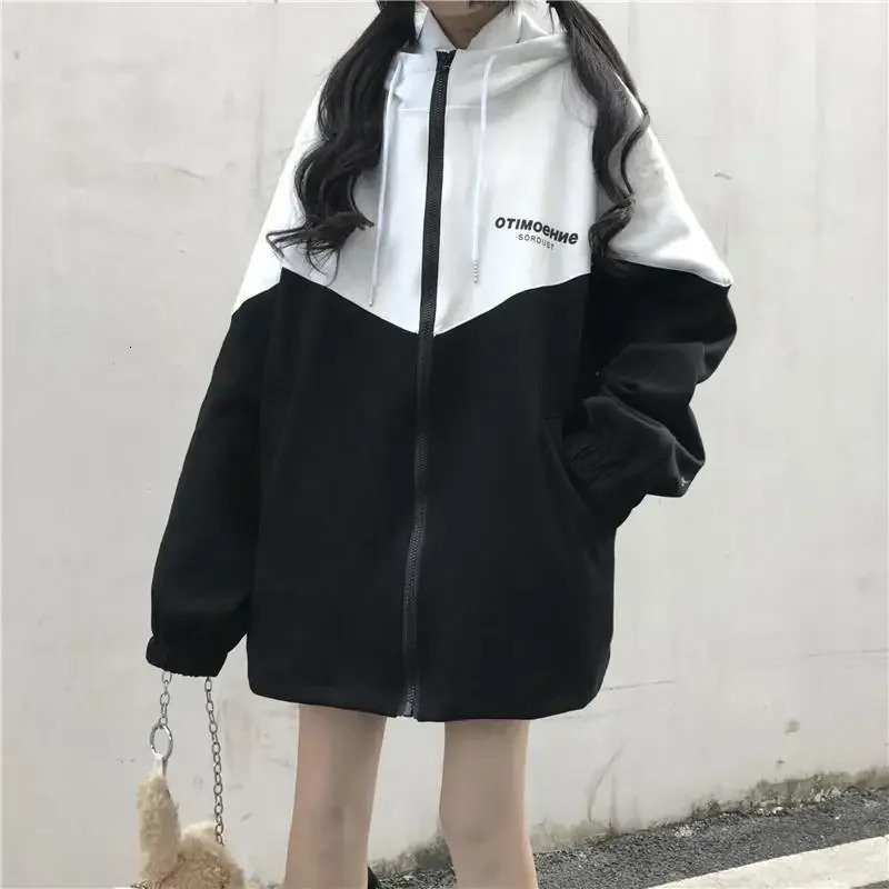 Fashion Zipper Hooded Jacket Women Oversized Varsity Jackets Japanese Female College Coats Korean Streetwear Dropship 250207