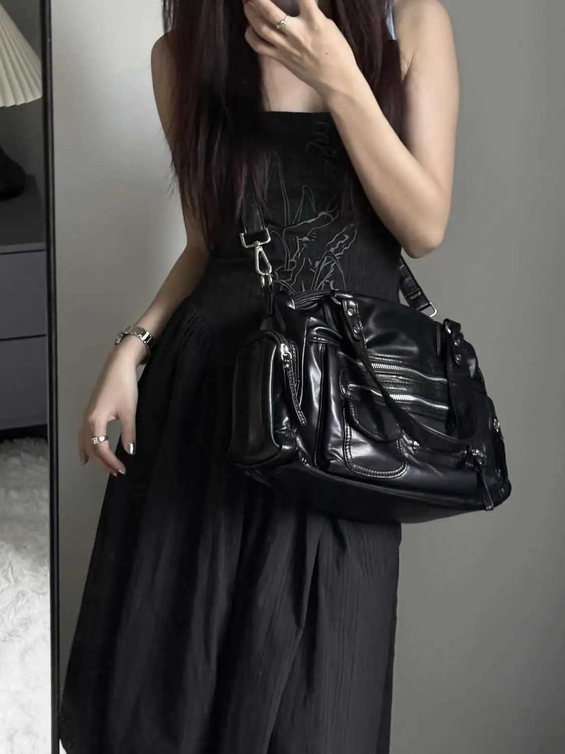 JIAERDI Vintage Black Shoder Bags Purse Wen High Street Pocket Chic Y2k Handbag Fem Harajuku Casual Crossbody Bags 2025 Z250207