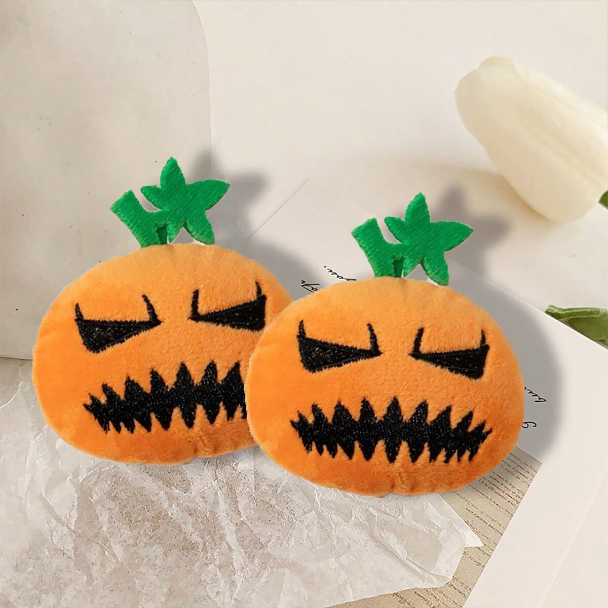 10pc-Cat dog interactive squeaking Halloween pumpkin plush toy, filled toy with sound, non battery powered