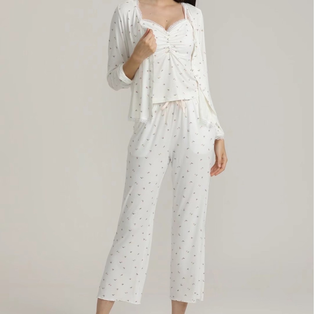 B714-Autumn and winter new style ice silk pajamas women's net celebrity style home clothes hot style long sleeve trousers suit silk