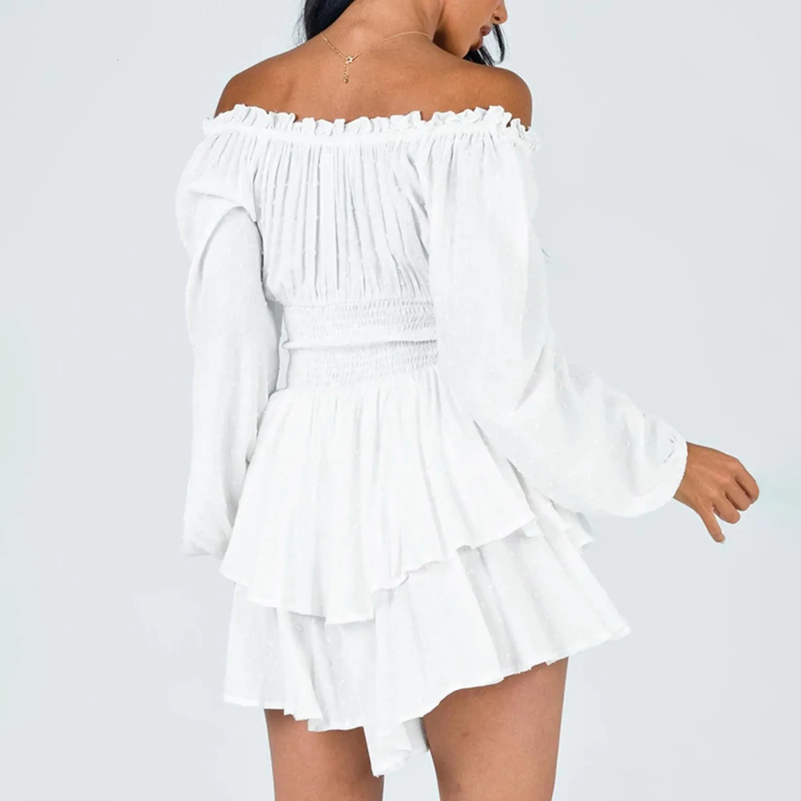 Summer Dress For Women OneShoulder Corseted Mini Robe Ruffled Layered Chiffon Culottes Crew Neck Off Shoulder Swing 250208wtt