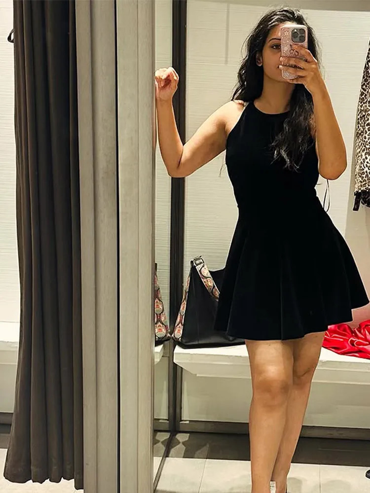 Fashion Velvet Mini Dress For Women Elegant Sleeveless Short High Waist Party Lady Aline Slim Christmas Evening Dresses 250208Z