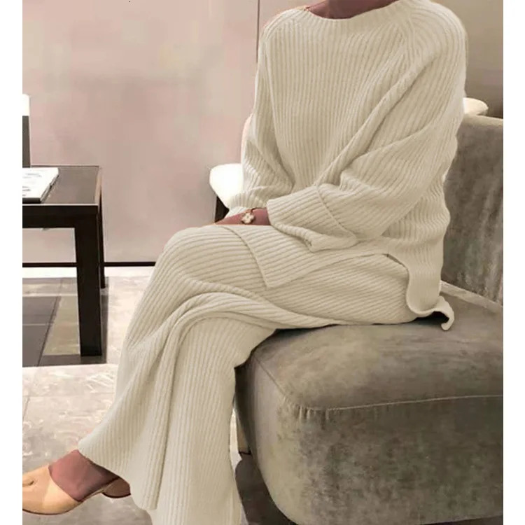 Womens Knit Lounge Sets Sweater Home Street Daily Basic Pure Simple Soft Sport Sweater Pants Fall Winter Round Neck Long Sleeve 250207