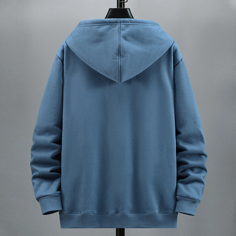 Big Size Hoodie Men Autumn Winter Fleece Hoodies Solid Color Jacket Zip Up Hoodies 12XL Blue Black Red Grey 250208bj