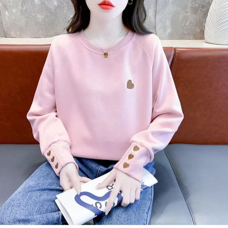 Plus Size Embroidery Loose Hoodies Spring Autumn Long Sleeve Solid Street Casual Pullovers Top Fashion Korean Women Clothing 250207