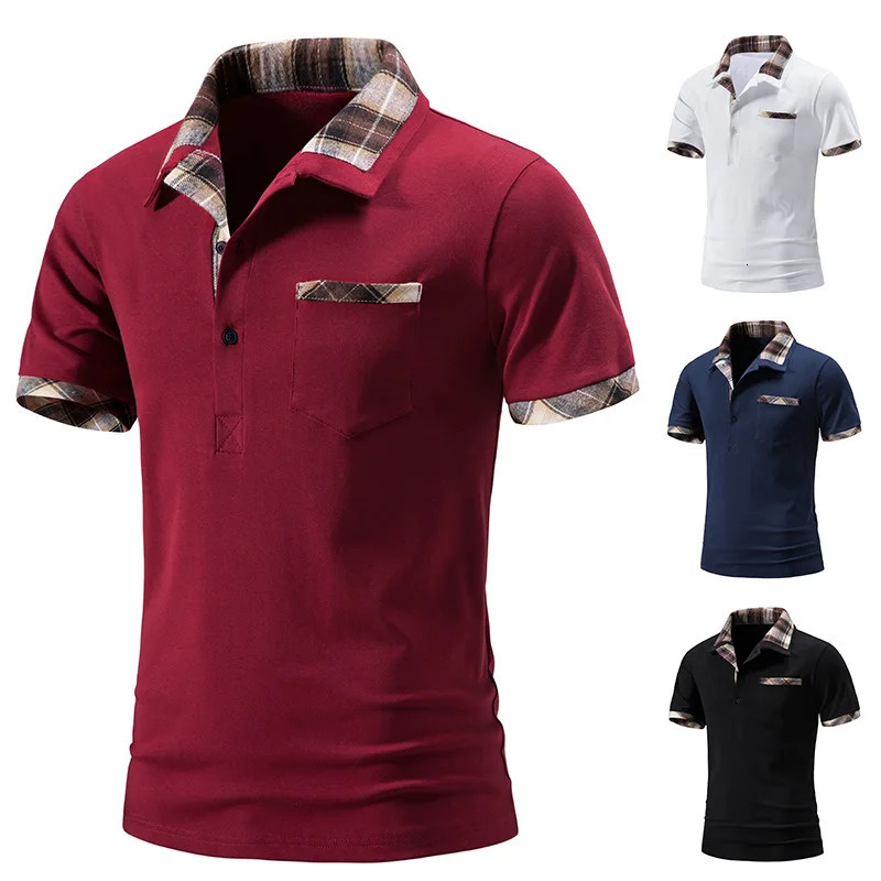 2024 Summer Mens Casual Loose Short sleeved Tshirt Checkered Color blocked Polo Shirt mens cloths golf 250207