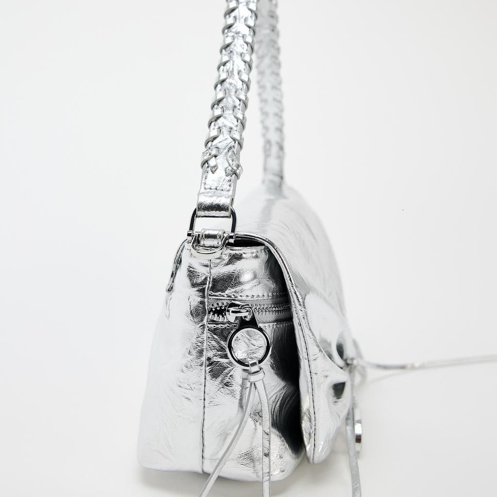 designer bag Z Home 2024 Summer New Women's Premium Silver Bow Flip Metal Fold Decoration Shoulder Bag