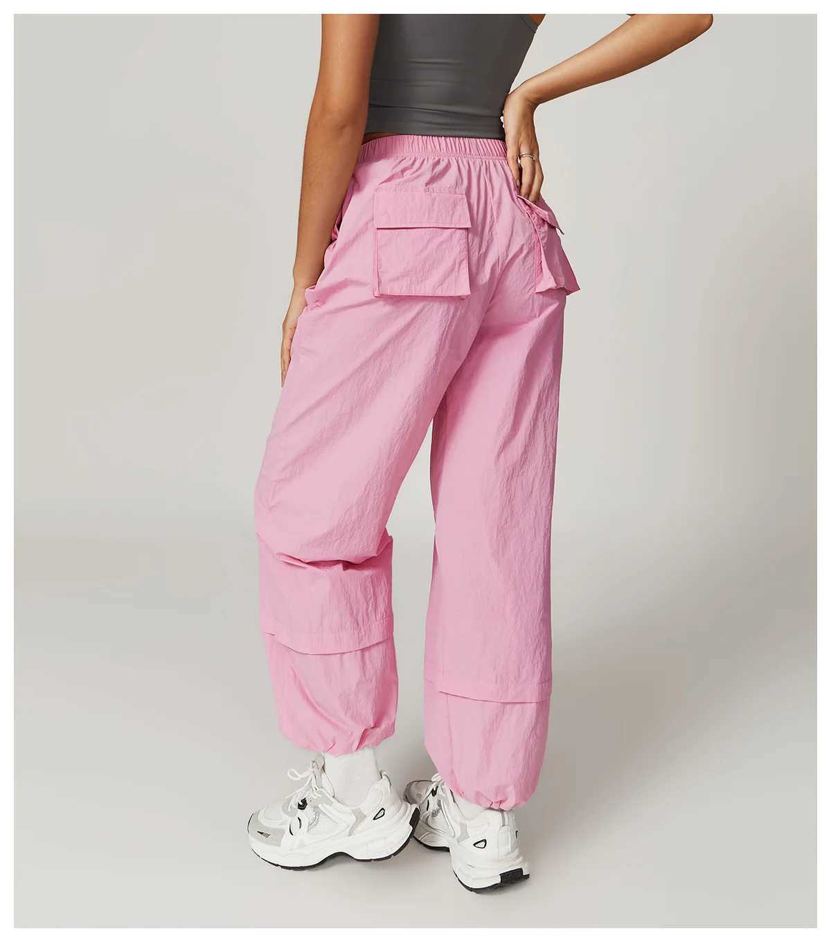 Yoga Outfit Women Windproof And Breathable Workwear Pants Womens Pockets Elastic Loose Leggings Running Casual Sports Wide leg H250207