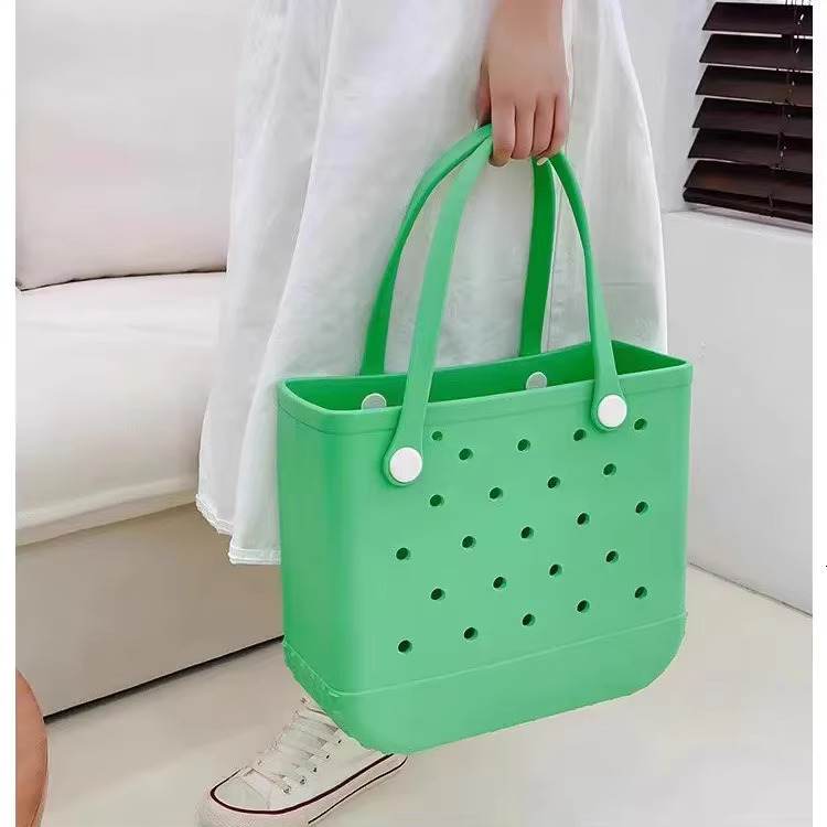 38X32x13 Summer EVA Basket Women Picnic Tote Hole Waterproof Handbag Pouch Shopping Shoulder Large Boggs Beach Bag