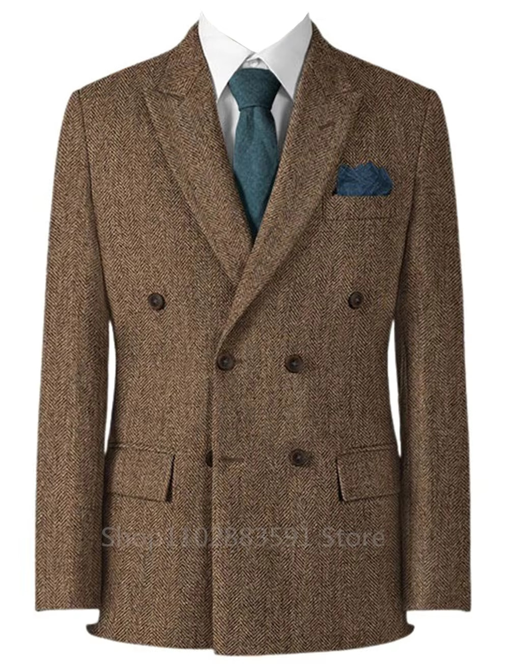 Men's Suits Blazer Peaked Lapel Collar Single Breasted Herringbone Tuxedo For Wedding Three Pocket Casual Slim Business Jacket