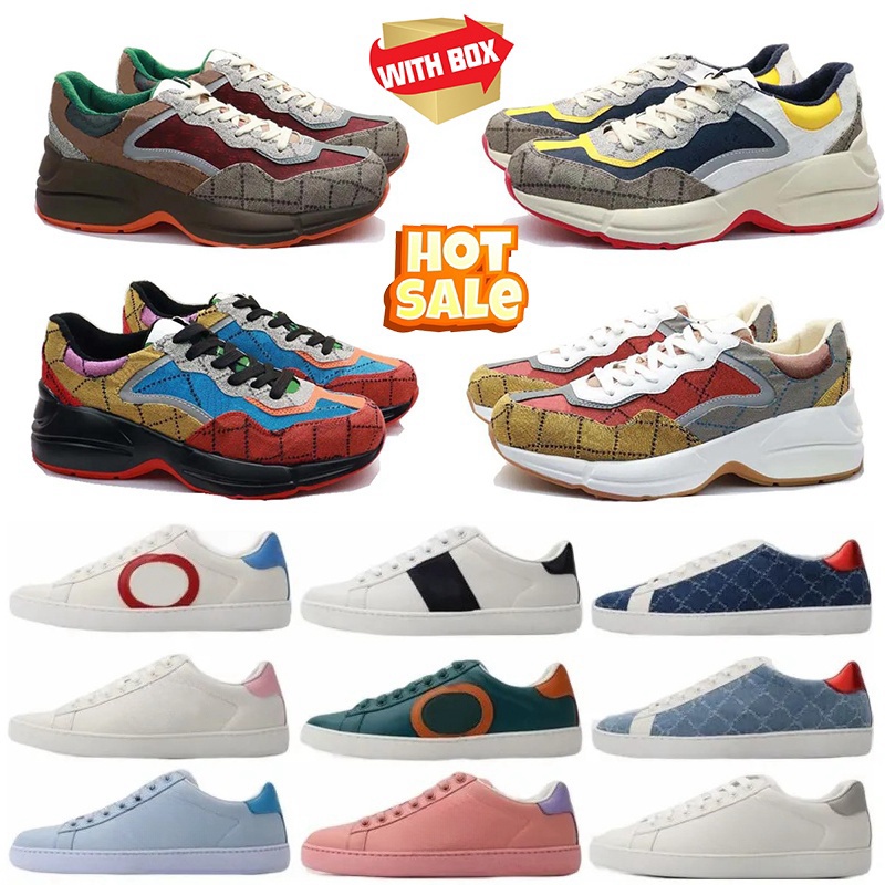 Designer Rhyton Sneakers Casual Shoes Luxury Multicolor Men Women bee Trainers Platform Sneaker Strawberry Mouse Mouth Shoe Brand Vintage Trainer with box 36-45