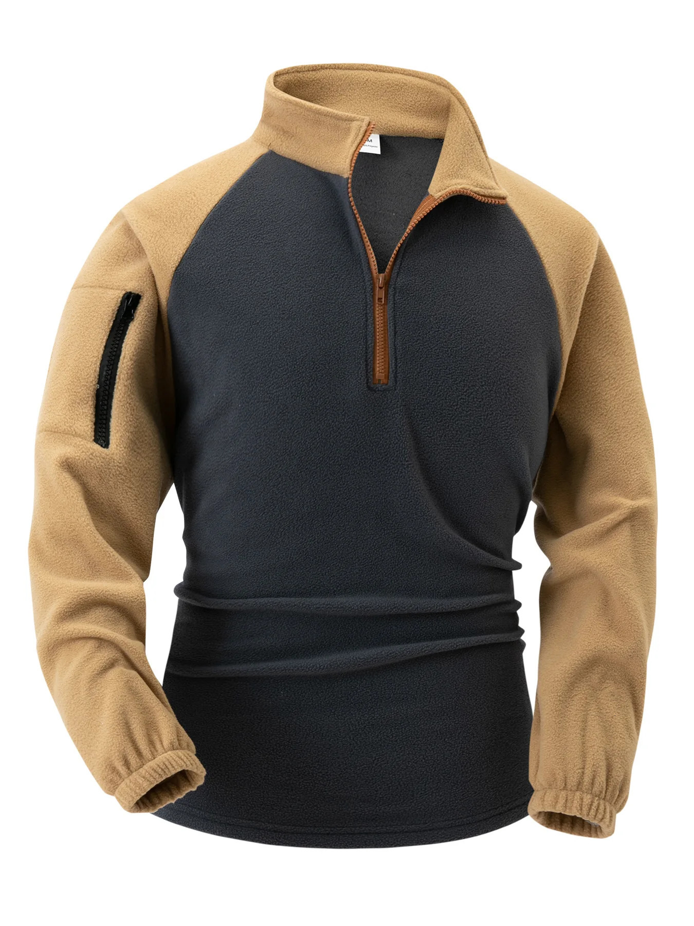 Mens POLO Shirt Autumn Polar Fleece Solid Color Stand Collar Half Zip Arm Pocket Fashion Simple Classic Jumper 250207
