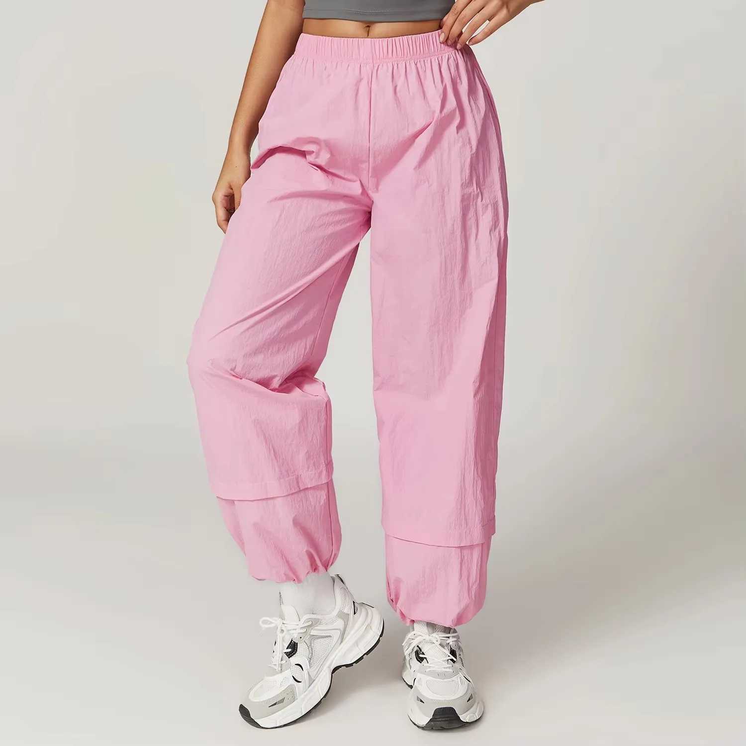 Yoga Outfit Women Windproof And Breathable Workwear Pants Womens Pockets Elastic Loose Leggings Running Casual Sports Wide leg H250207