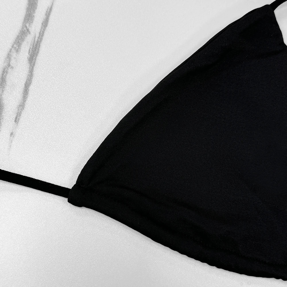 2024 Womens Solidcolor Separate Beach Wear Sexy Halter Threepoint Bikini Backless Adjustable Laceup Swimsuit 250208Z