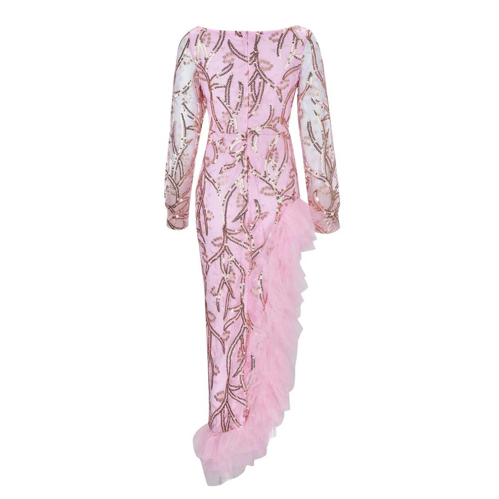 Womens Dp V-Neck Prom Dress Female Evening Gowns All Sequined Glitter Ruffles Split Maxi Dress Puffy Party Dress W250208