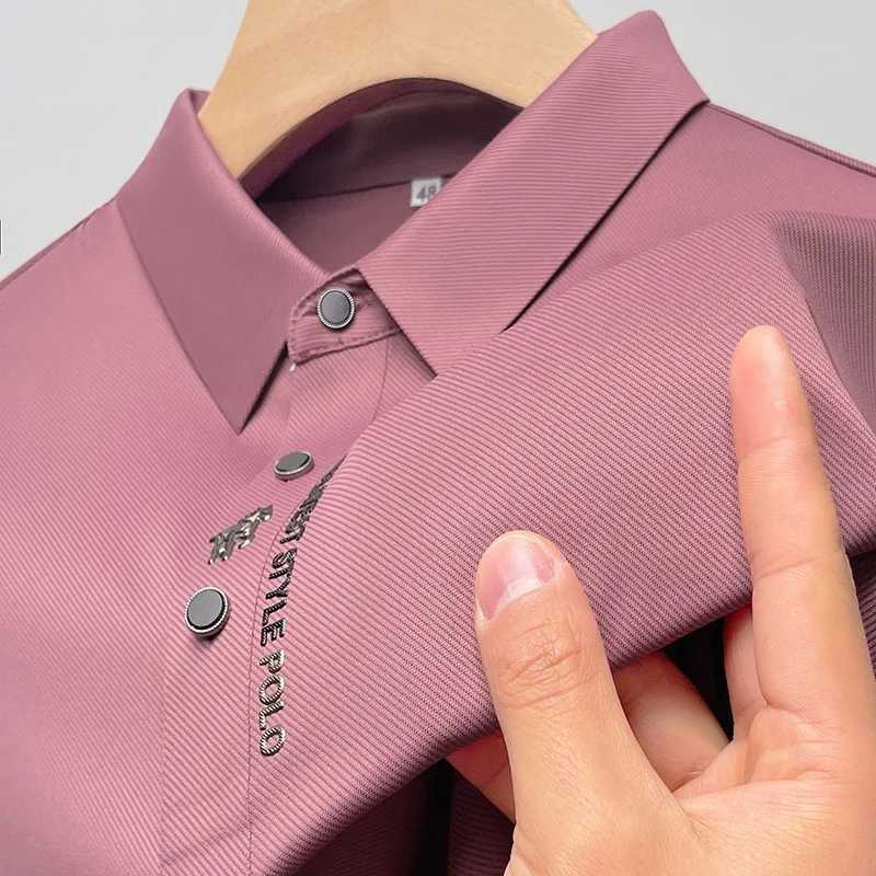 Summer high-quality ice silk breathable short sleeved t-shirt mens lapel high-end brand T-shirt casual fashion polo shirt M-4XLT250207