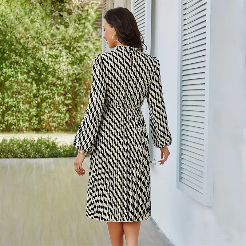 Ladies Vintage Boho Summer Dres Long Sleeve Casual Holiday Striped Midi Sundress Outfits Female Dress Dresses 250207
