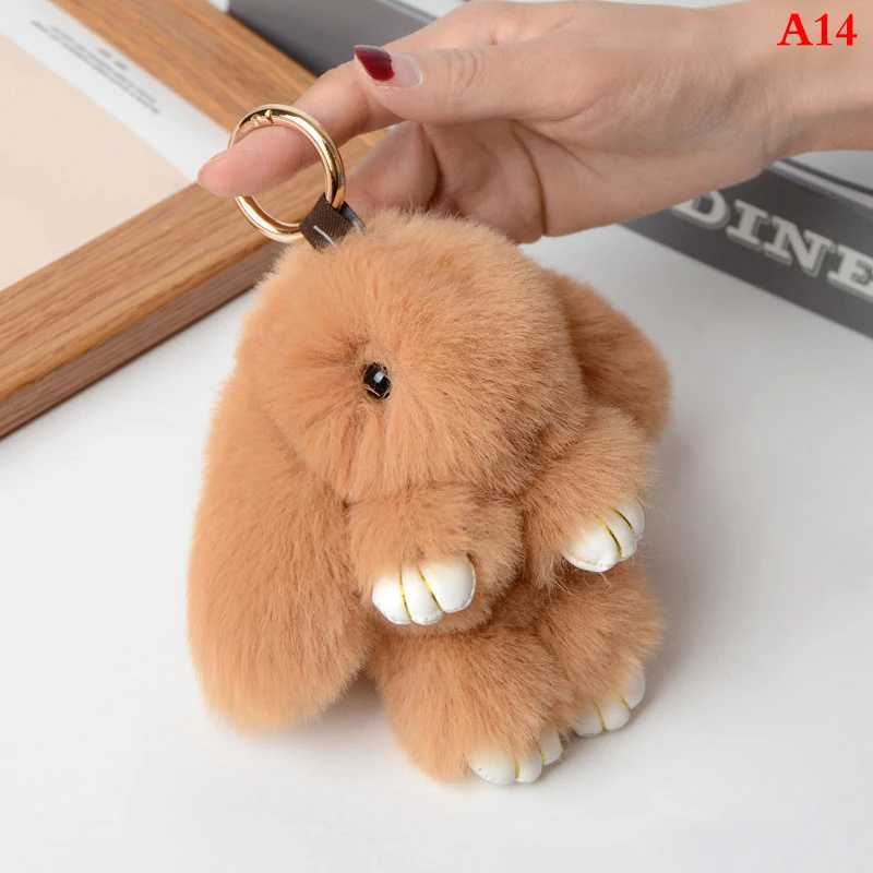 Rabbit Keychain Ring Fluffy Real Fur Pp Bunny Trinket Key Chain Charm Cute Key Ring Bag Car Key Pendant Y250208