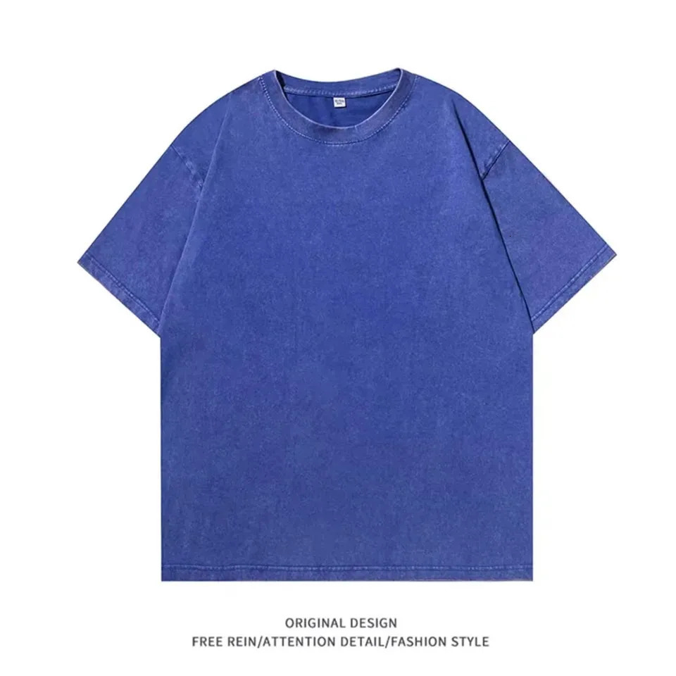 Laundry retro mens T-shirt street hip-hop retro punk T-shirt Harajuku casual cotton short sleeved pickled T-shirt top 250207