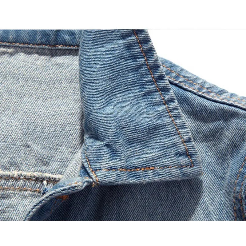 Hip Hop Jeans Coat Men Jackets for Short Sleeve Ripped Blue Jean Man Mens Denim Vest Shirt Husband Male 250207