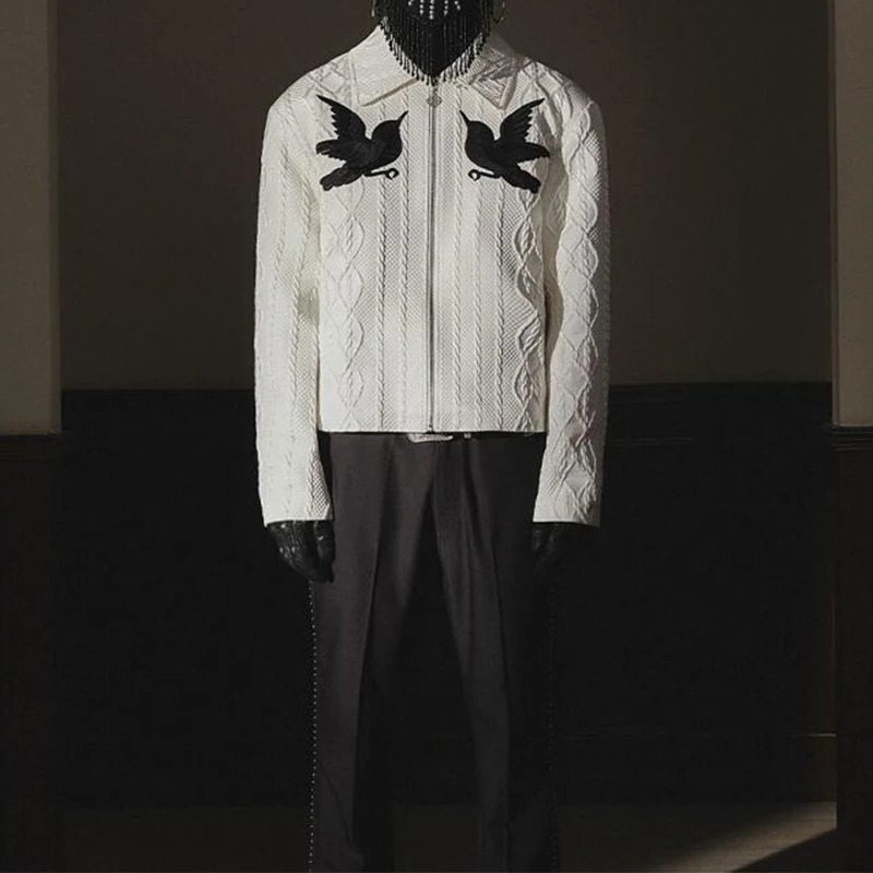 Y2K jacket for men fashionable embroidered jacquard long sleeved ultrathin knitted autumn vintage lapel streetwear 250208Z